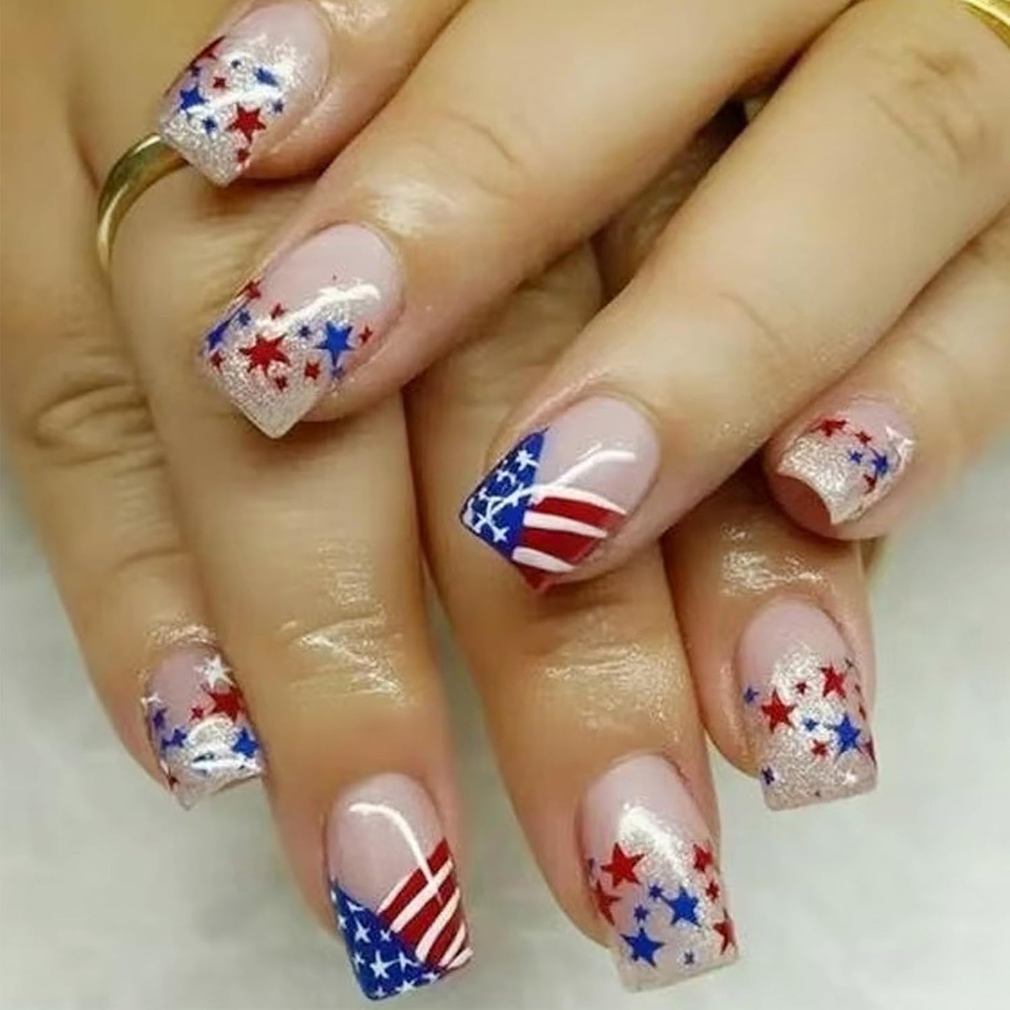 Flower Press On Nails - 24Pcs Short Almond Acrylic Set with 3D Pearl Floral & Gold Chrome Design | Glossy Pink Full Cover