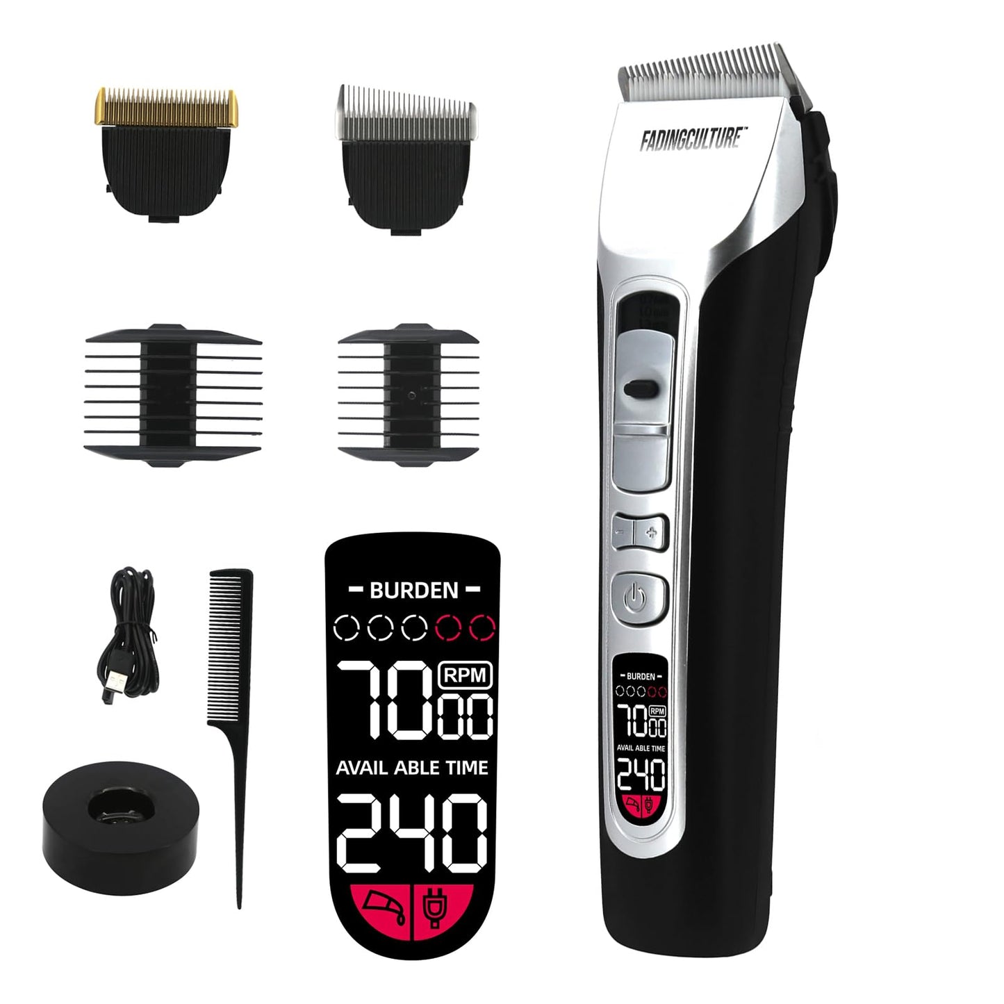 The Fadify 2.0 Cordless Hair Clippers for Men, 7000RPM Professional Barber Clippers Detachable Inclined Blade, Mens Hair Clippers Fading Culture Hair Trimmer Cutting Kit Rechargeable LCD Men Boy Gift