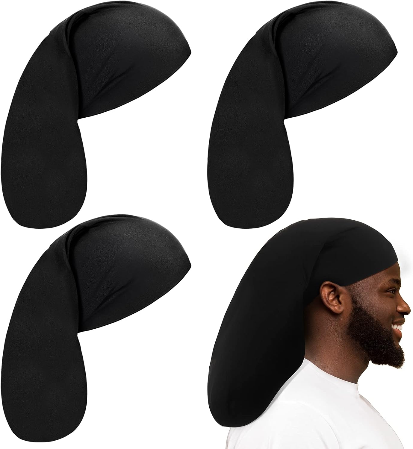 Unisex Jumbo Dreadlock Cap - Long Dreads Hair Wrap Sleeping Bonnet | 4-Piece Set for Men & Women