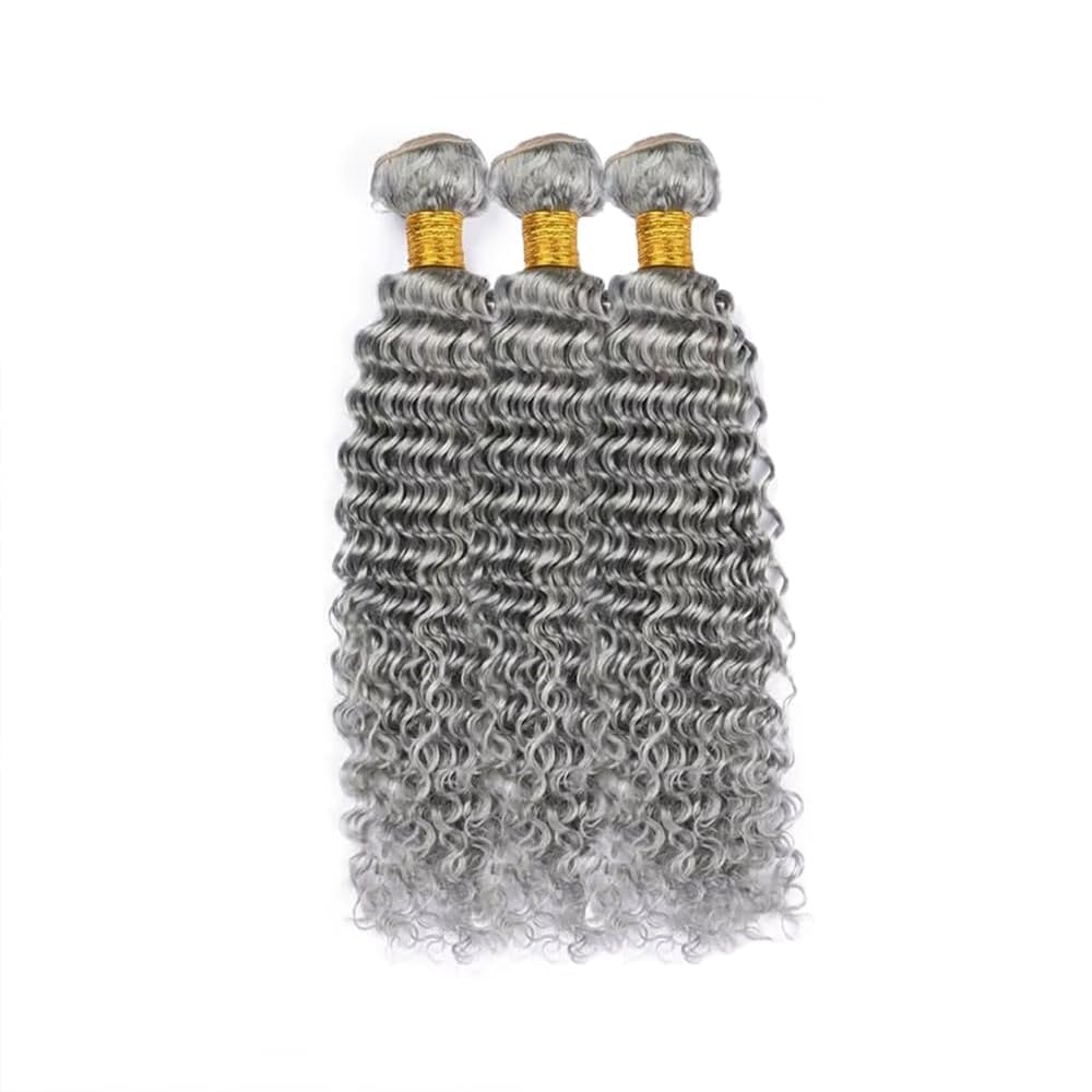 Gray Bundles Human Hair 30 32 34 Inch Silver Deep Wave Bundle Brazilian Unprocessed Virgin Hair 3 Bundles Light Grey Bundle