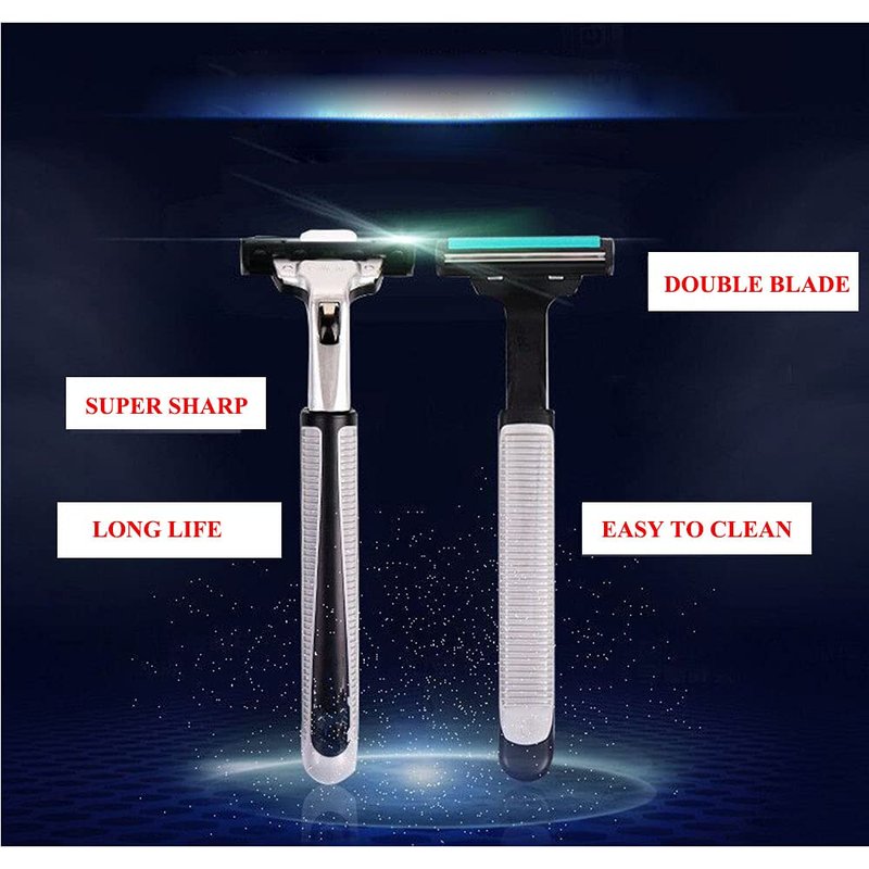Men's Razor, Twin Blade, Shaving Thoroughly For an Ultra Soothing and Comfortable Shave (2 Handle + 60 Cartridges)