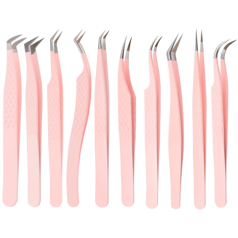 FADLASH Precision Lash Tweezers - Straight Fiber Tip Eyelash Extension Tweezers - Professional Artist Tech Work Kit - Pink
