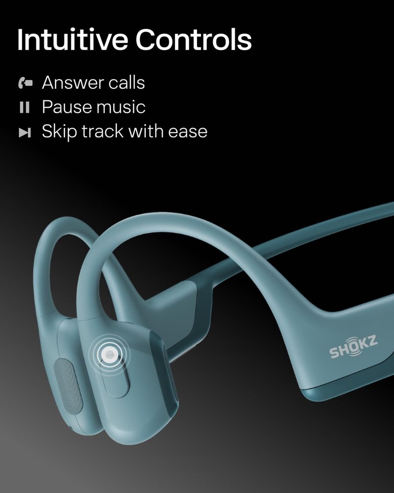 SHOKZ OpenRun Pro-Bone Conduction Headphones, Open-Ear Bluetooth Wireless Sport Headphones for Running and Workout, Sweat Resistant, Long Battery Life, Premium Deep Bass, Mic,with Hair Band, Blue