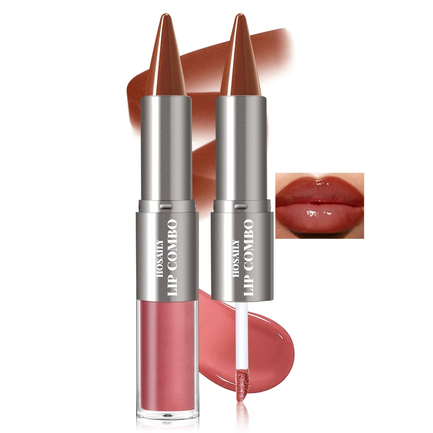 2 in 1 Lip Combo Set - Dark Brown Lip Liner & Moisturizing Liquid Lipstick | Plumping Glossy Finish