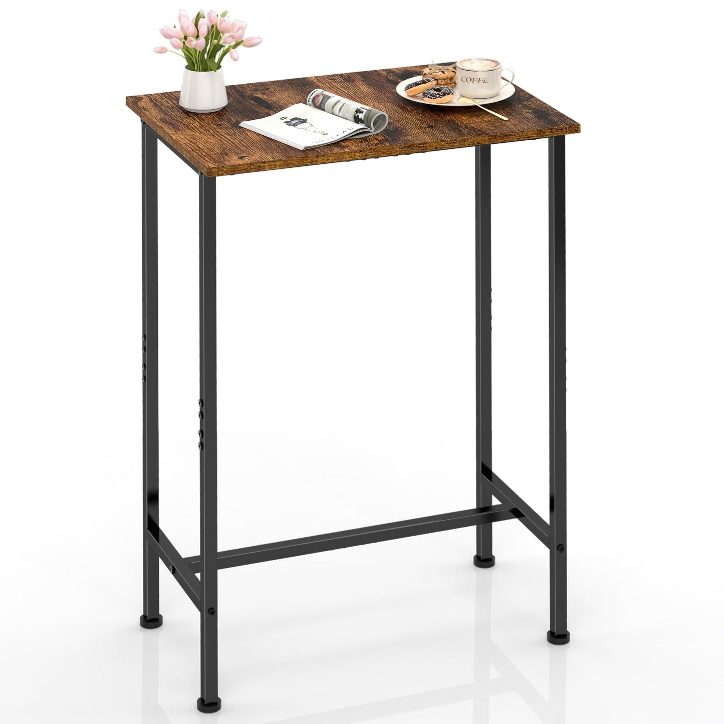 DAOUTIME Bar Height Table, Compact Bar Table, Counter Height Kitchen Dining Table for Apartment Breakfast Nook Home Bar, Sturdy Metal Frame, Small Console Table for Narrow Spaces