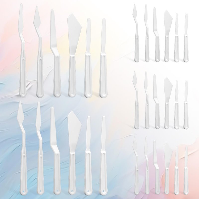 30 Pcs Paint Spatula Tools Plastic Painting Palette Knives White Art Artist Knife Tools Thin and Flexible Art Pallet Knife Palette Knife Set for Oil Acrylic Painting Color Mixing