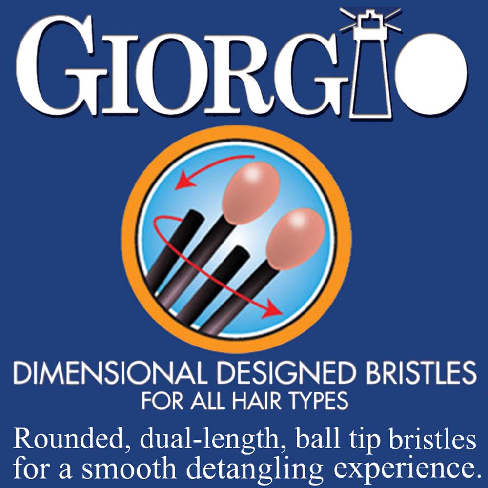 Giorgio Gentle Detangler Hair Brush - Dual Length Bristles for Men, Fine and Thick Hair, Scalp Massager, Travel Brush for Wet or Dry Hair