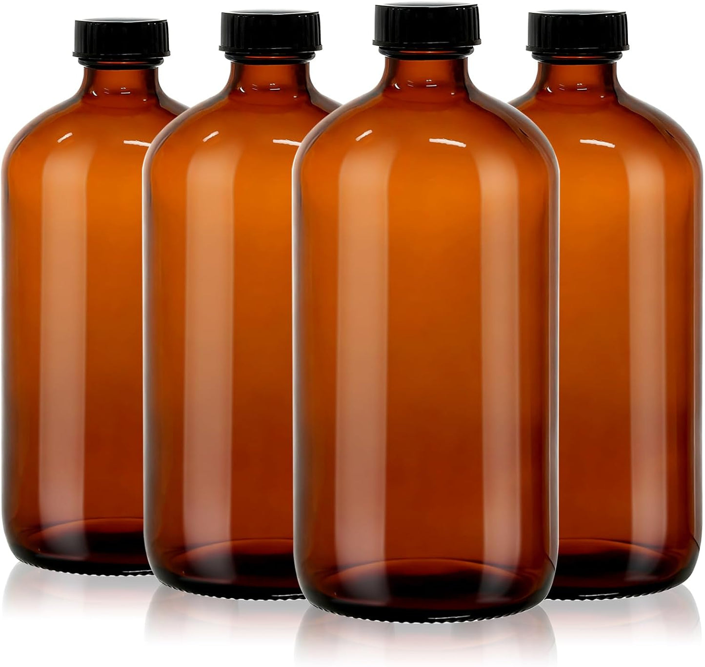 Amber Glass Boston Round Bottles - 16 oz | 15 Pack - Airtight, Leak-Proof for Kombucha, Condiments, Oils