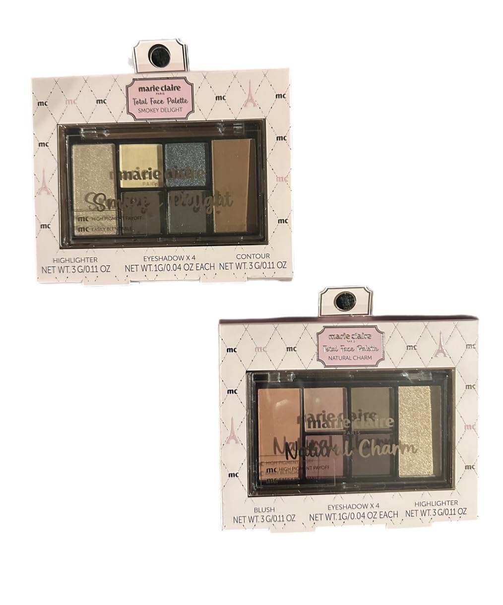 Total Face Palette Duo - Natural Charm & Smokey Delight | Highlighter, Eye Shadow, Contour
