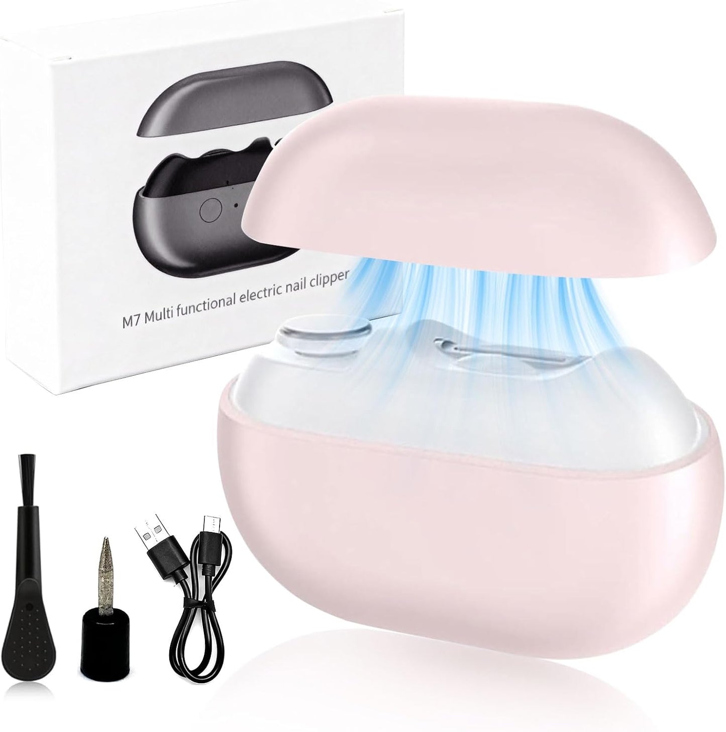Electric Nail Clipper - 3-in-1 Automatic Trimmer for Seniors & Adults | LED Light & Nail Scraps Storage (White)