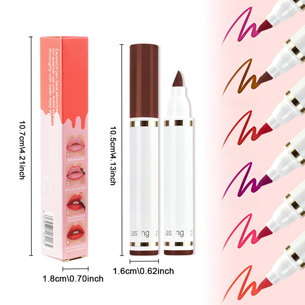 Warm Brown Dual-Tip Liquid Lip Liner Pen - Flat End for Full Coverage & Pointed Tip for Precise Lining, Long-Lasting Waterproof Matte Lipstick, Makeup Tool for Full Coverage and Defined Lip Lines 02#