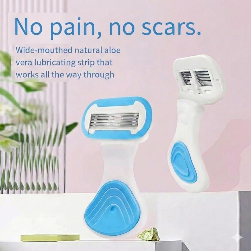 Whityle Purple Mini Girls' Razor with 2x 5-Blade Refills, Resin Silicone Anti-Slip Wide and Short Handle, Easy to Carry