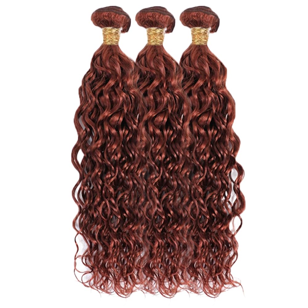 #33 Brown Bundles Human Hair Water Wave Bundles 30 32 34 Inch Light Brown Unprocessed Brazilian Virgin Hair 3 Bundles Deals Quick Weave Hair Extensions 50 Gram Per Bundle