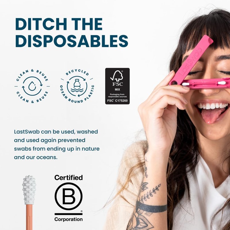 LastSwab Reusable Cotton Swabs for Ear Cleaning - The Sustainable and Sanitary Alternative to Single-Use - Zero Waste and Easy to Clean Comes with a Convenient Travel Case Holder - Peach