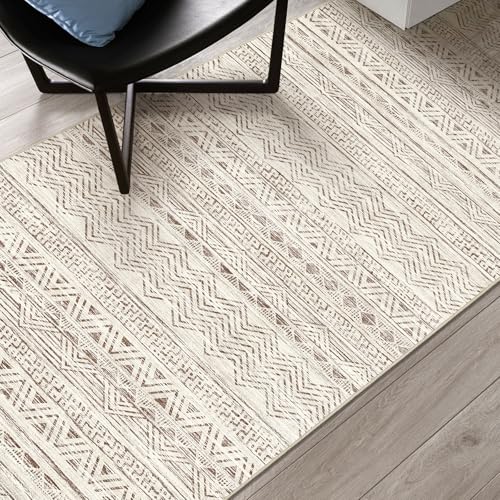 2x3 Washable Moroccan Area Rug - Non-Slip Beige Indoor Mat