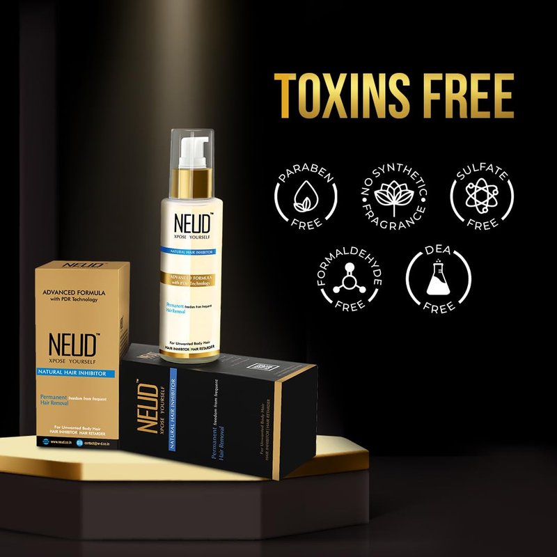 NEUD Natural Hair Inhibitor for Permanent Reduction of Unwanted Body & Facial Hair in Men & Women - Pack of 2