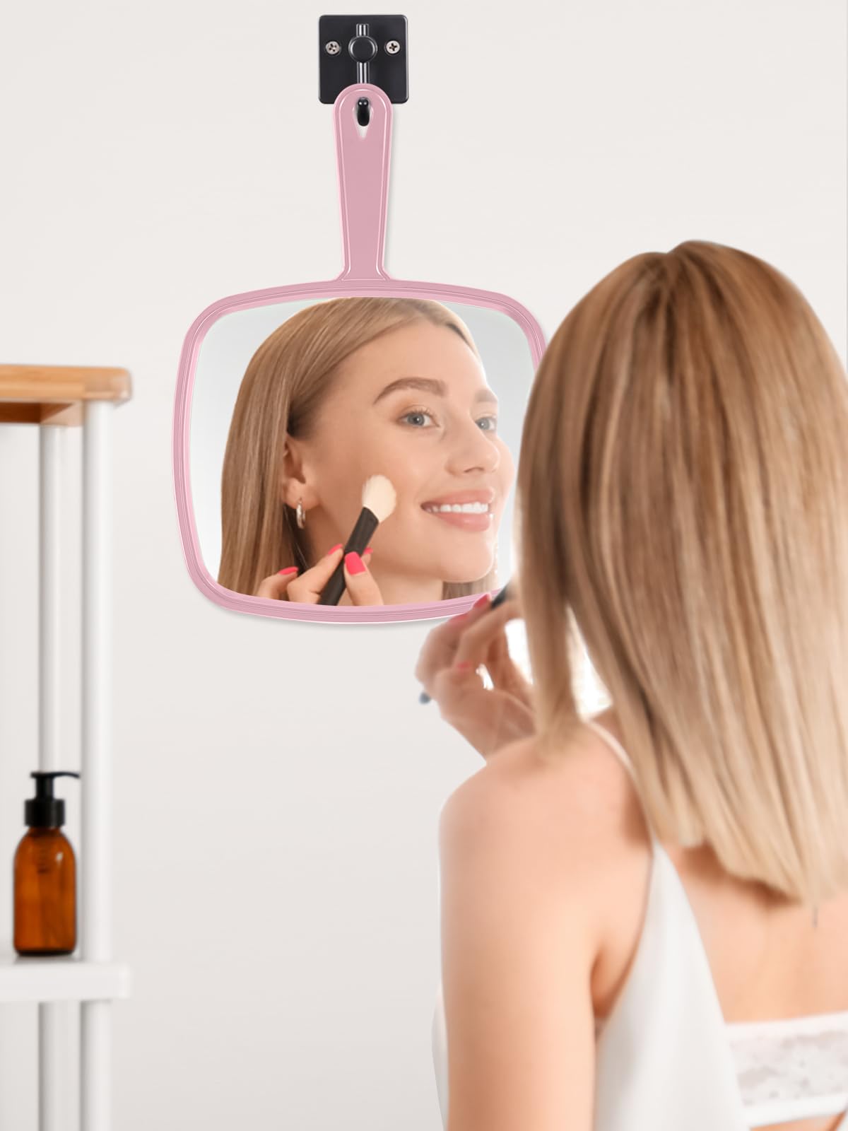 BEFUI Extra Large Handheld Mirror,Hand Salon Mirror with Handle for Barbers, Hairdressing (Pink,12.4" Lx 9" W)