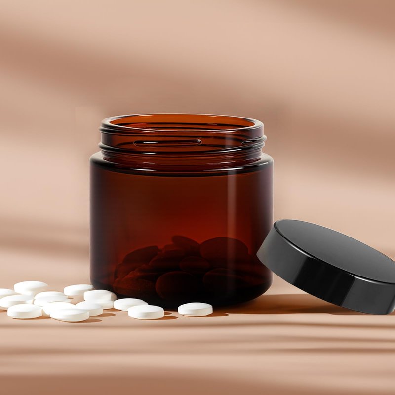 11 Hoa Kinh 2oz Jars with Lids 40 Pack Amber Glass Jars with Lids Empty Cosmetic Containers Round Airtight Glass Jar with Black Lid for Storing Lotions Powders Ointments