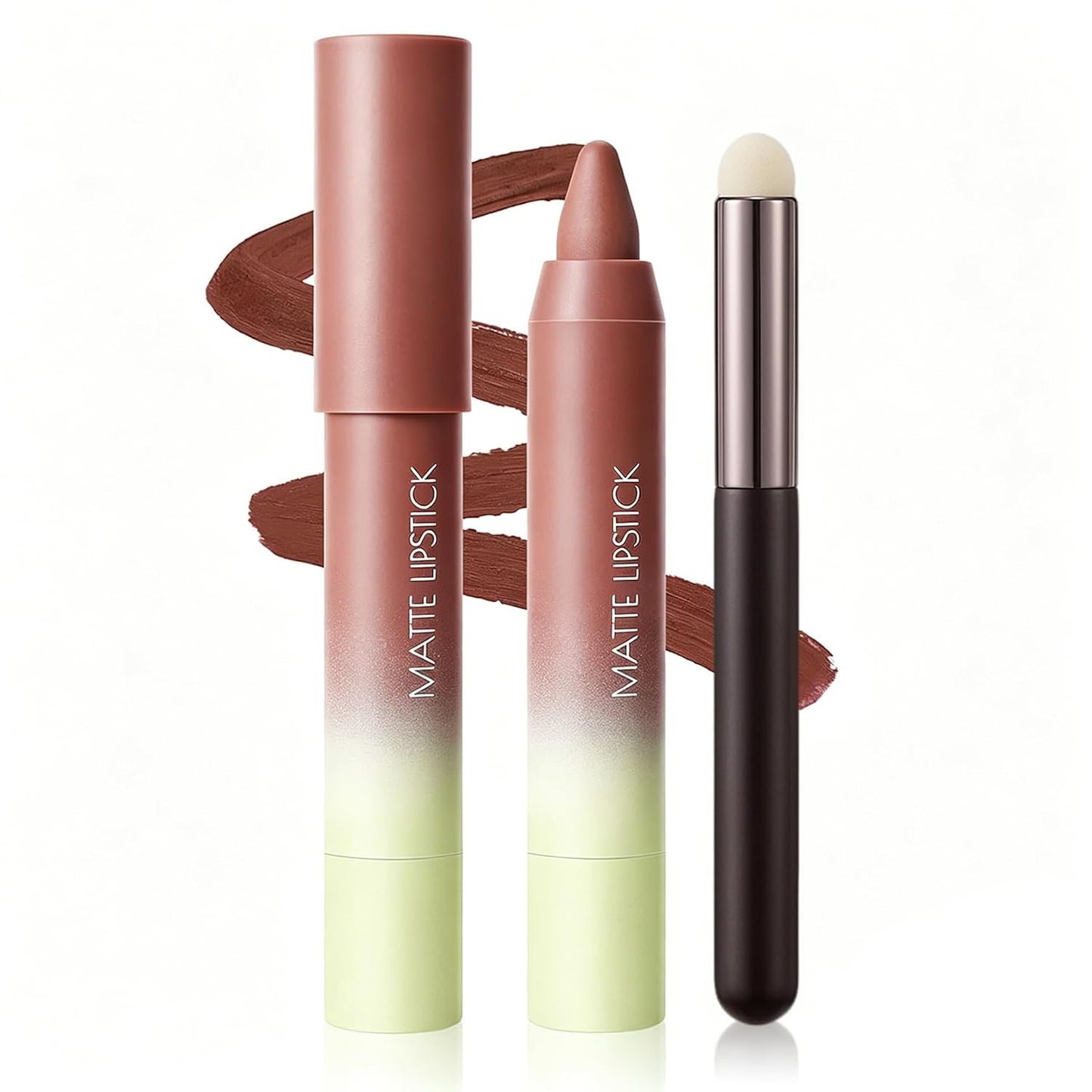 Matte Lip Crayon - 2-in-1 Nude Lipstick & Lip Liner with Brush | Long-Lasting, Waterproof, Vegan