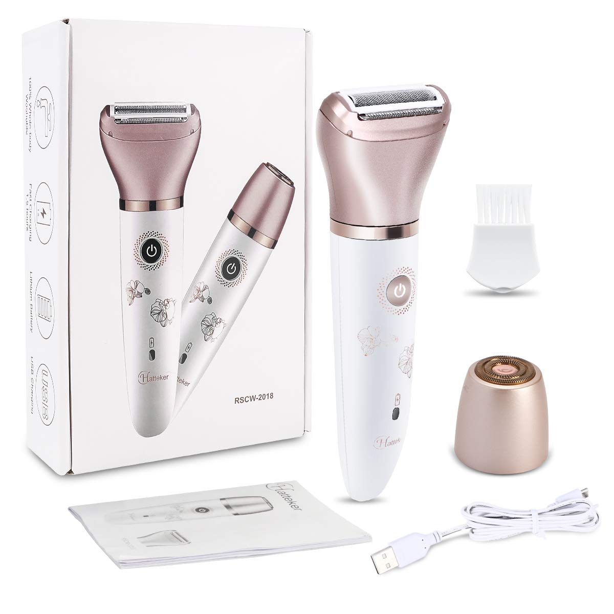 Electric Razors for Women - Painless 2-in-1 Shaver for Women Hair Remover for Face, Legs and Underarm Wet & Dry, Portable Bikini Trimmer, Lady Hair Removal with 2 Trimmer Heads- Micro USB Recharge