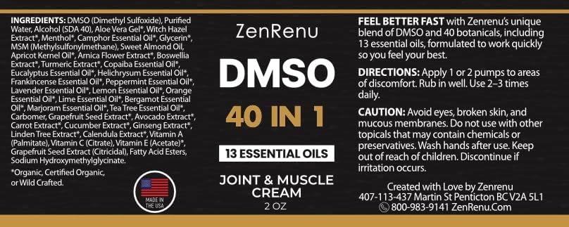 DMSO Cream 99.995% Pure - Advanced 40-in-1 Formula with 13 Essential Oils & Aloe Vera | 2 oz Glass Pump Bottle