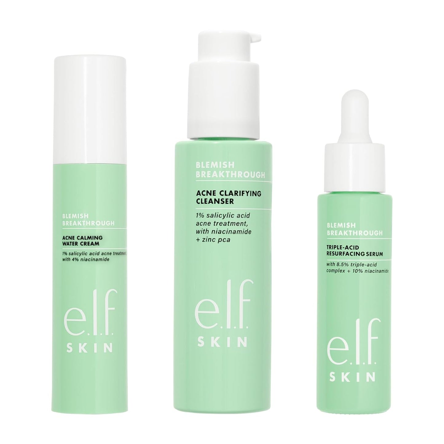 e.l.f. SKIN Blemish Breakthrough Routine | Calming Water Cream, Clarifying Cleanser & Triple-Acid Serum - Vegan & Cruelty-Free