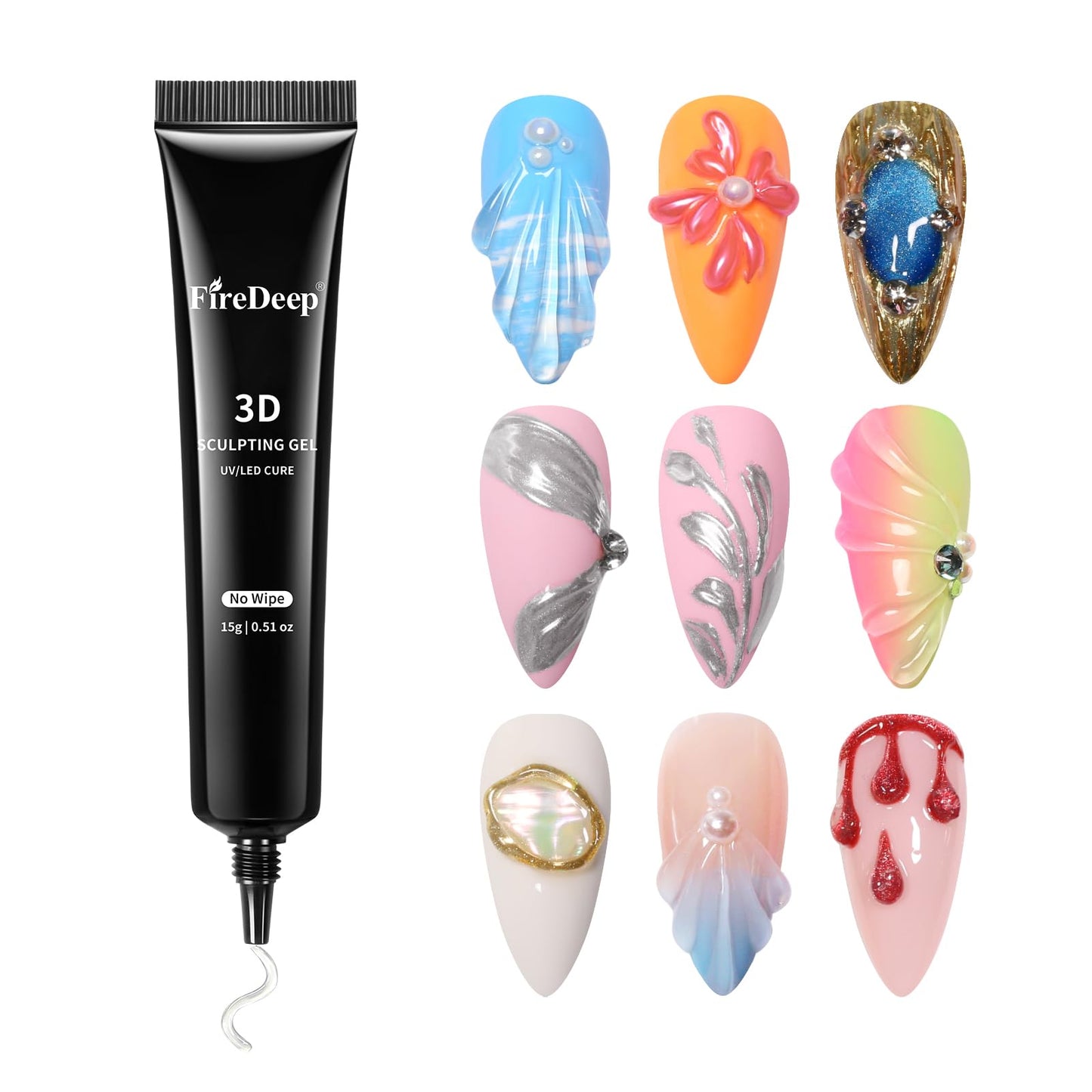 Firedeep 3D Sculpting Gel for Nail Art, Modeling Glue for Gems Decorations and Designs Clear No Wipe Gel Polish DIY Home Salon 15g