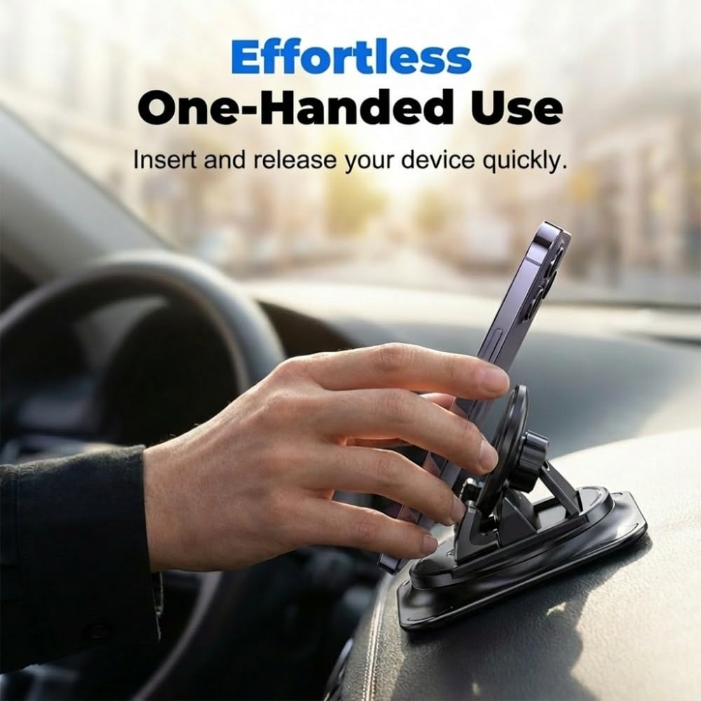NEKSKA Dashboard Phone Holder for Car, 360 Degree Rotation Mount, Foldable Silicone Dash Stand, Anti-Slip Mobile Cradle Compatible (1PC)