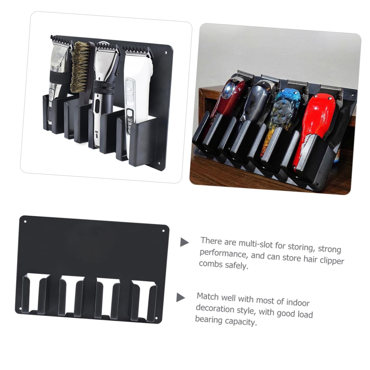 EXCEART Wall Hair Clipper Holder Wall-Mounted Organizer Rack with Multi-Slot Storage for Hair Clippers Scissors and Combs Space-Saving Salon and Home Styling Tool Bracket 11.81X7.87X1.96In