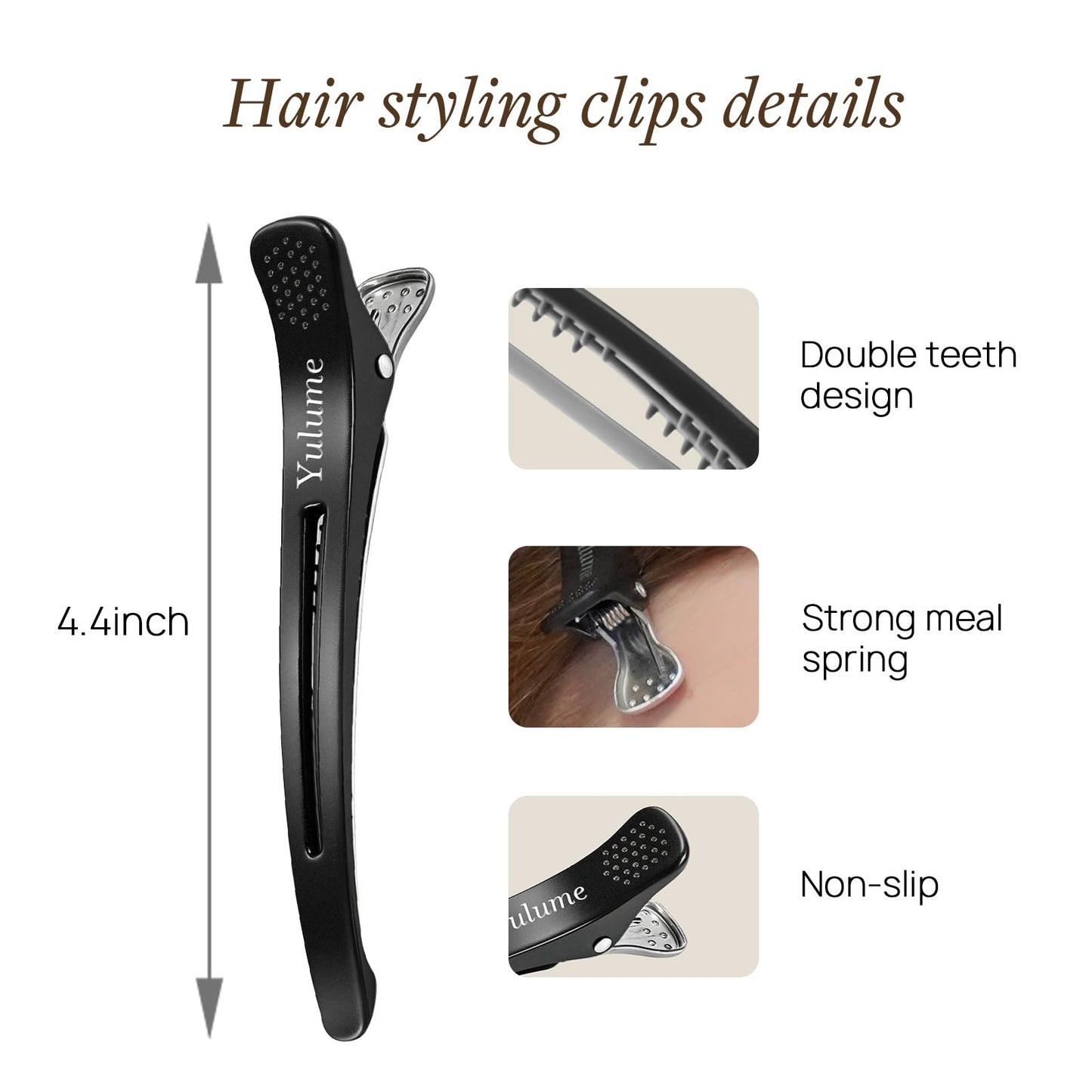 Yulume Hair Sectioning Clips 8 Pack, No Crease Duckbill Clips with Silicone Band, 4.4 Inch, Non Slip for Styling & Hair Cutting, Thick & Thin, Curly & Straight Hair, Salon Home, Morandi & Black