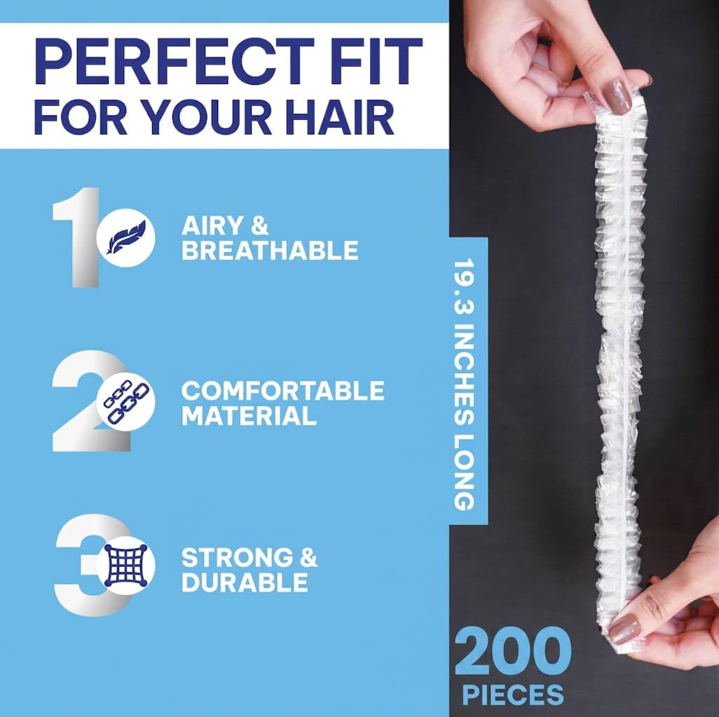 Disposable Shower Caps - Thick Waterproof Plastic Hair Caps with Super Elasticity | 200 Pcs for Shower, Salon, Spa & Home Use