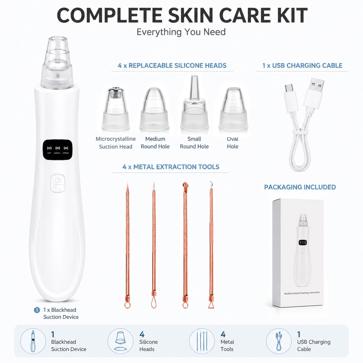 Blackhead Remover Pore Vacuum,Facial Pore Cleaner-3 Suction Power, 5 Interchangeable Heads, Facial Pore Cleaner Kit Electric Extractor Tool for Women and Men, Home Skincare Gift