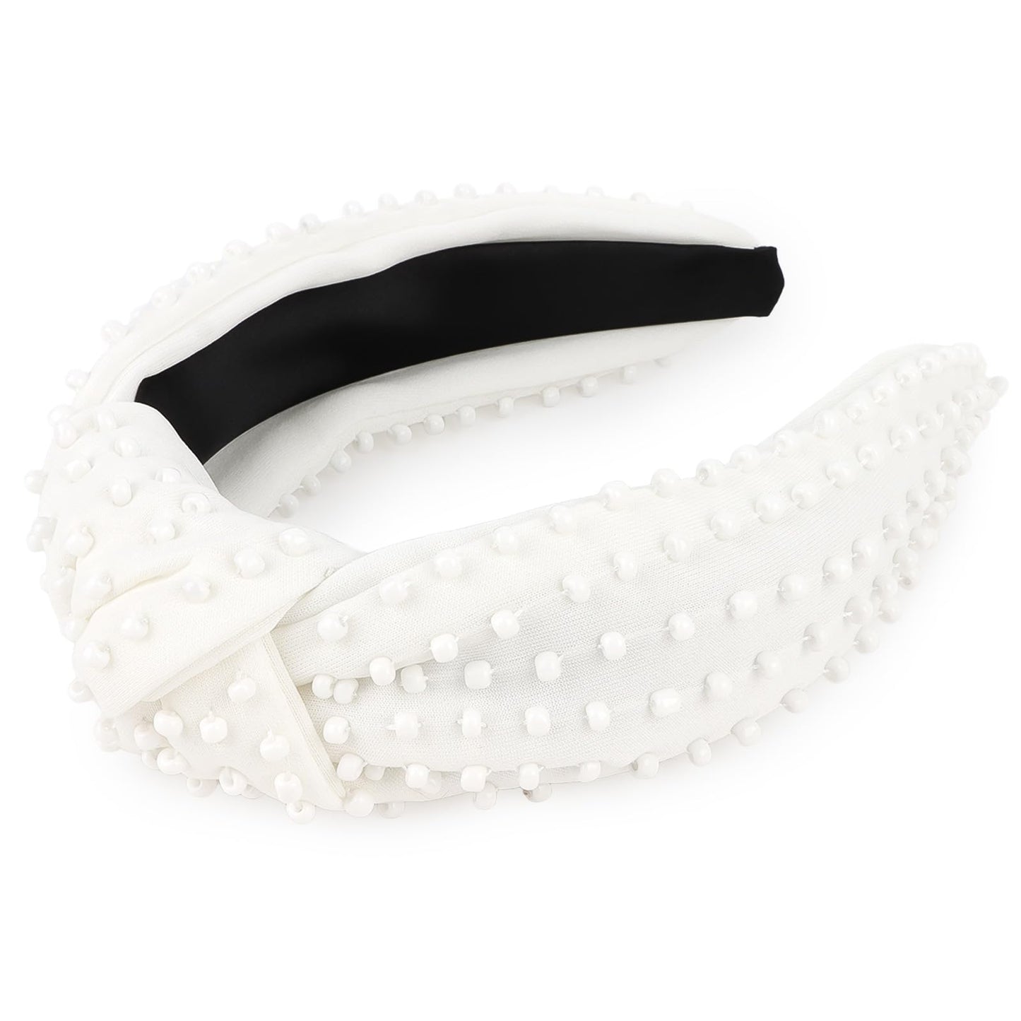 YISSION White Knotted Headband for Women - Wide Pearl Embellished Hair Hoop, Stylish Hair Accessory for Daily Wear, Weddings & Casual Outfits