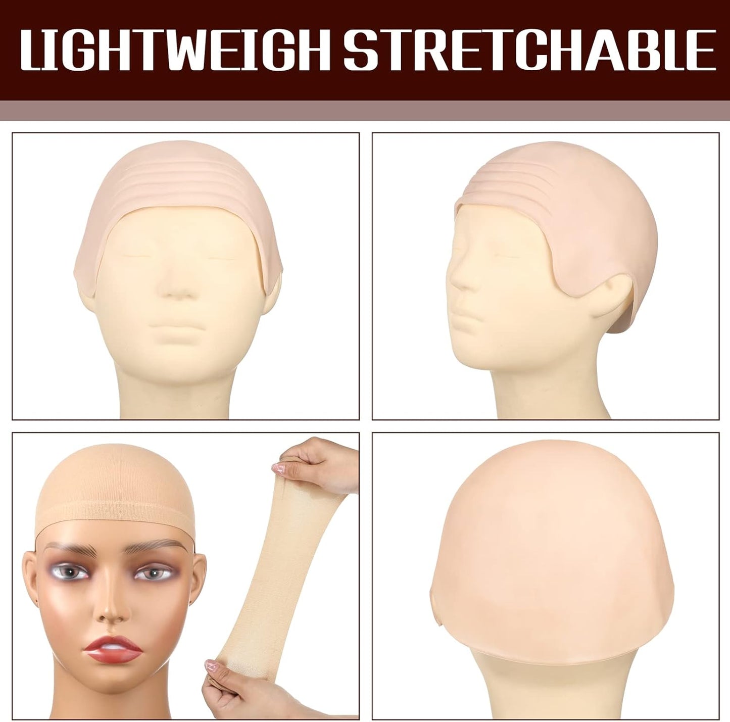Latex Bald Cap Set - 2 Pieces with Nylon Wig Caps for Halloween Cosplay | Adult Size