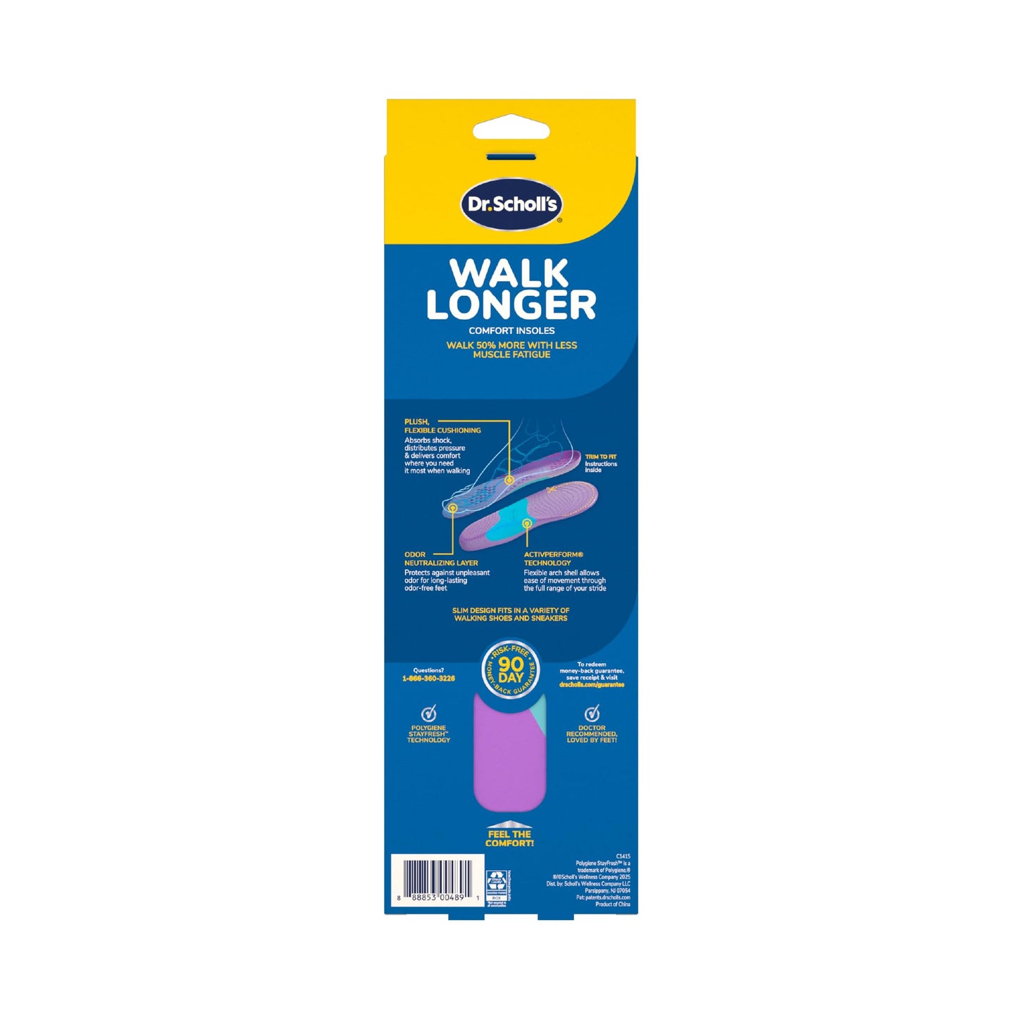 Dr. Scholl's Walk Longer Insoles for Women - Comfortable Plush Foam Cushioning Inserts for Walking, Hiking, and Standing on Feet All-Day with Arch Support - Walk 50% Longer Without Muscle Fatigue