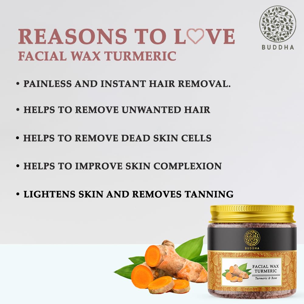 Buddha Natural Facial Wax Powder with Turmeric (50 Gram, 1.7 oz) - Painless Natural Face Hair Removal Waxing Powder, Instant Quick Solution