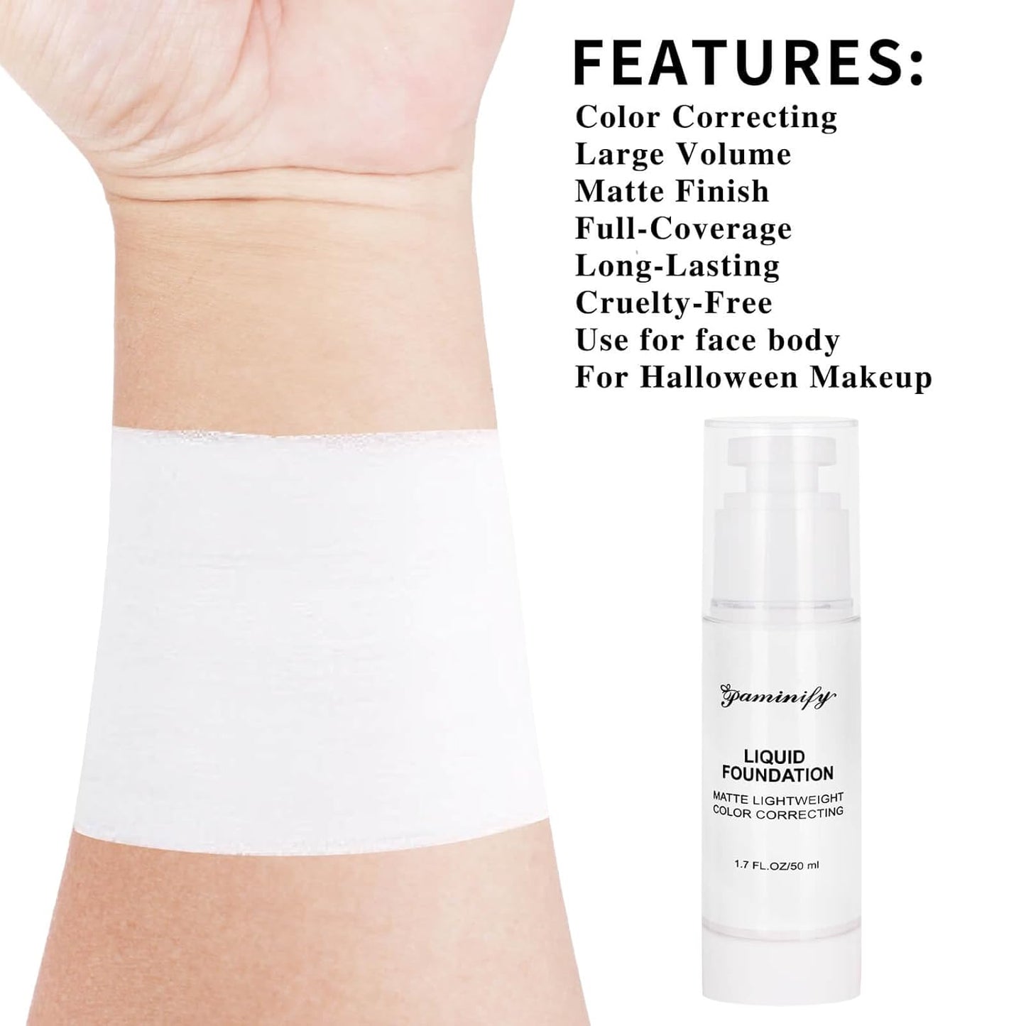Clown White Liquid Foundation - Waterproof Halloween Face Paint for Skeletons, Vampires & Cosplay | 50ml