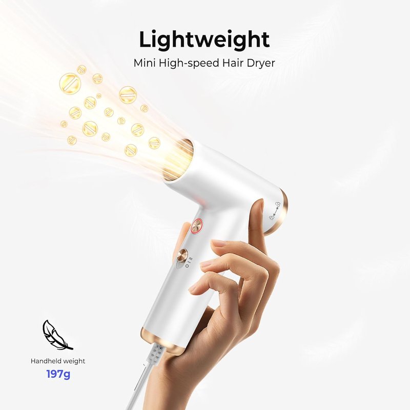 Mini Hair Dryer - 4-Temp Ionic Blow Dryer with Self-Cleaning Feature | Lightweight & Portable Travel Size