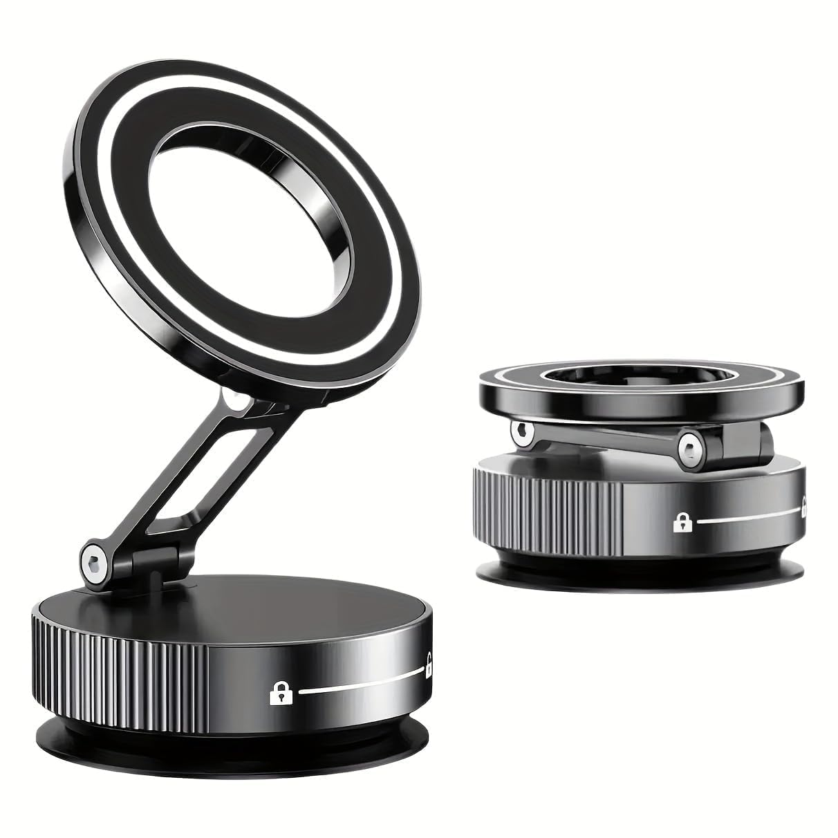 Upgraded Vacuum Magnetic Car Phone Holder for MagSafe, 360° Adjustable Suction Cup Mount for iPhone & Android, Foldable & Retractable Stand for Car, Gym, Mirror & Smooth Surfaces, Strong Suction