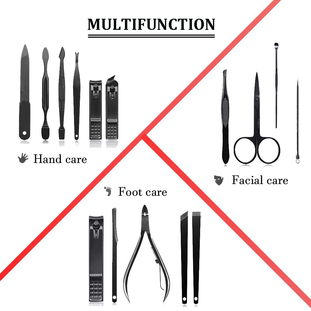 Nail Clipper Set Manicure Pedicure Set, HARPIMER 16PCS Stainless Steel Nail Care Cutter Cuticle Remover Nail Clippers Pedicure Tool Kit, with a Portable Case (Black)