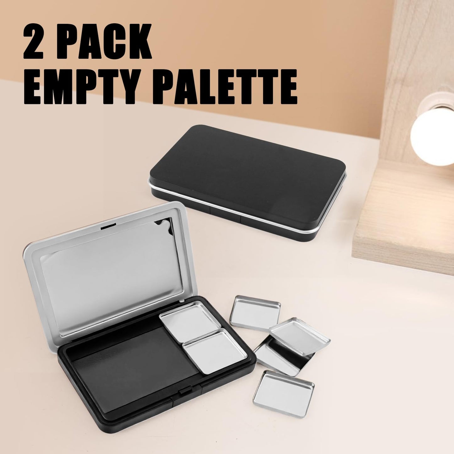 LCJAOF 2 Pack Empty Magnetic Makeup Palette with Mirror, Refillable 6 Pan Eyeshadow Palette for Blush Lipstick Concealer - Travel Friendly