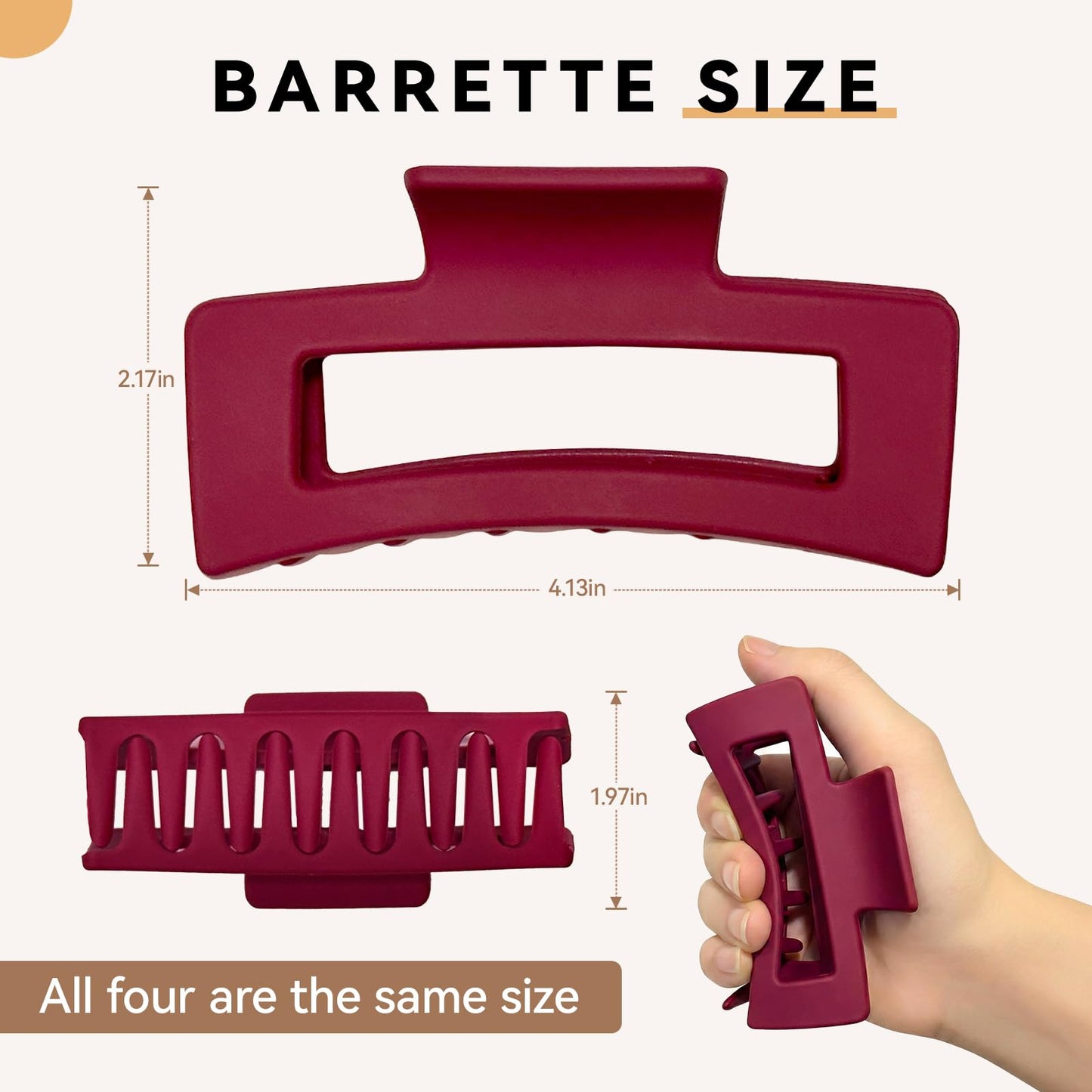 Mtiyoose 4Pcs Large Soft Matte Skin-Feel Claw Clips,4.1" Non-Slip Strong Hold,No Hard Plastic,Durable Unbreakable,Comfy Clip for Thin/Thick/Curly Hair,Lightweight All-Day Strong Hold Jaw Clip