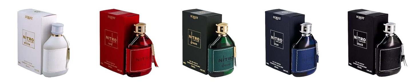 Dumont Nitro Perfume Collection Set - 5-Piece Fragrance Combo | 3.45 fl oz Each in White, Red, Green, Blue & Black