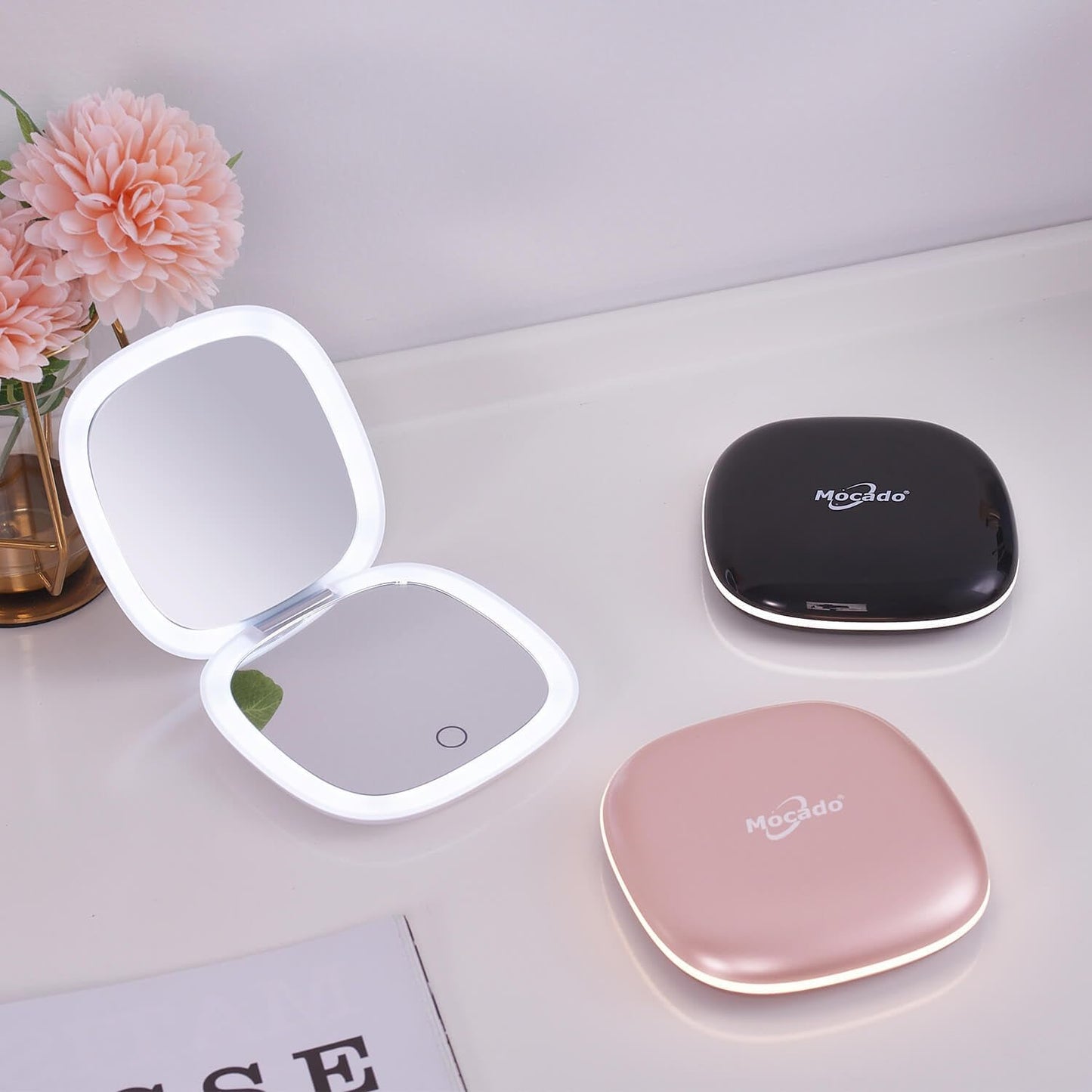 Compact LED Magnifying Travel Makeup Mirror - 4" Dimmable Double-Sided | 1X/10X Magnification, USB Rechargeable, Portable (White)
