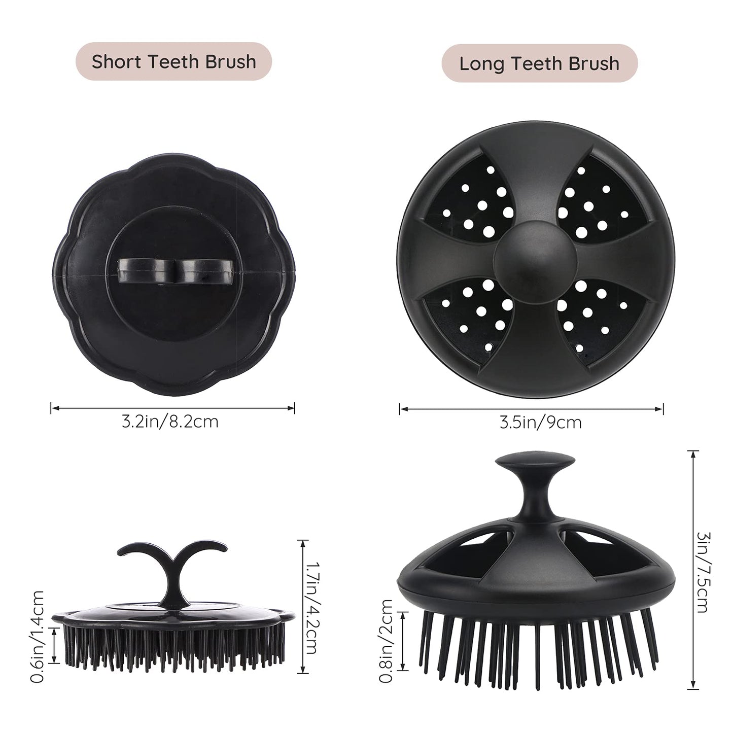 Segbeauty Scalp Massage Brushes, 4 Pcs Shampoo Brush Floriated Shower Comb Long Short Teeth Set, Head Massage Brush for Hair Growth Beard Tidying Pet Grooming Brushes Wet and Dry Scalp Care Black