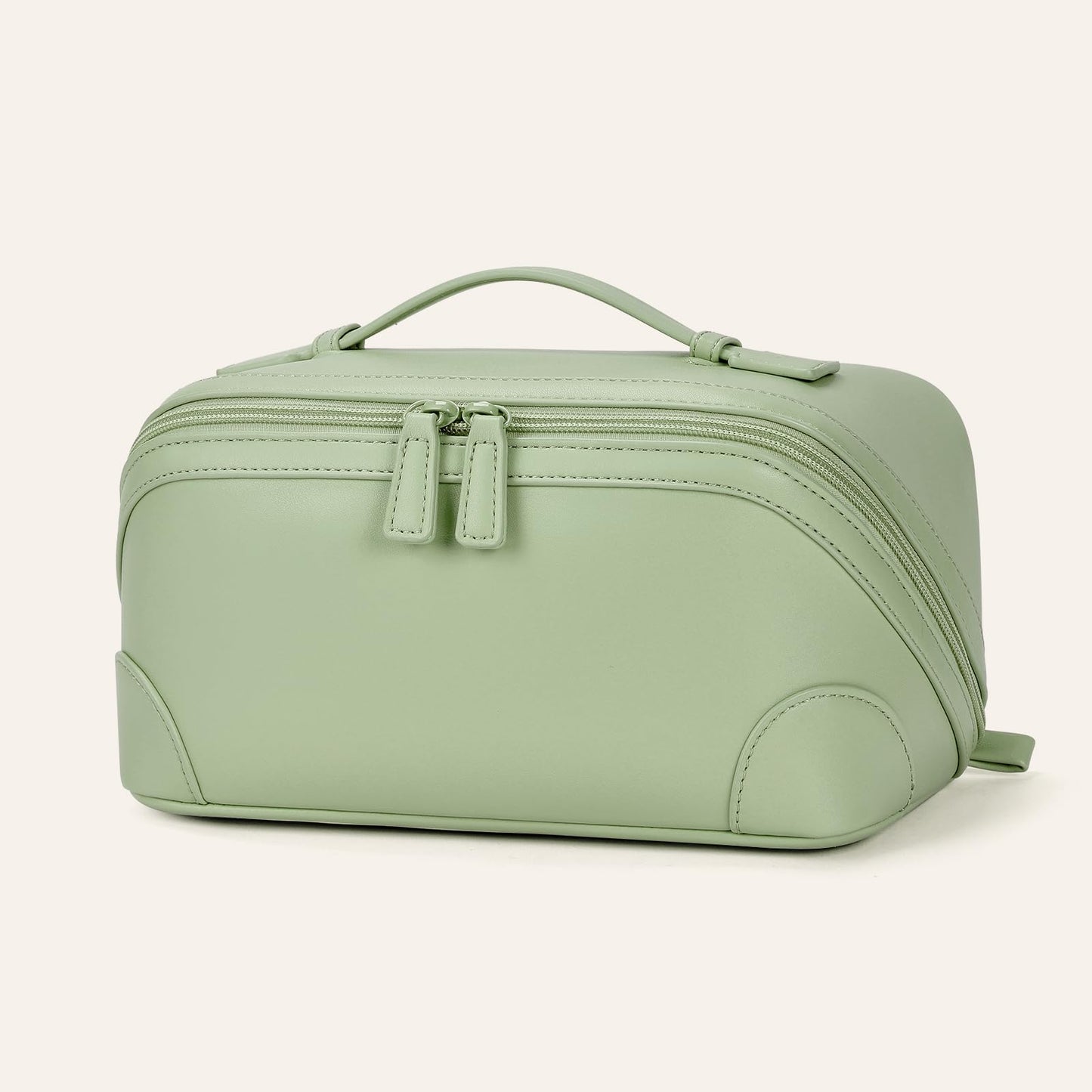 mibasies Travel Makeup Bag for Women, Large Capacity Waterproof PU Leather Flat Open Cosmetic Bag, Portable Toiletry Bag for Business Trip & Daily Use