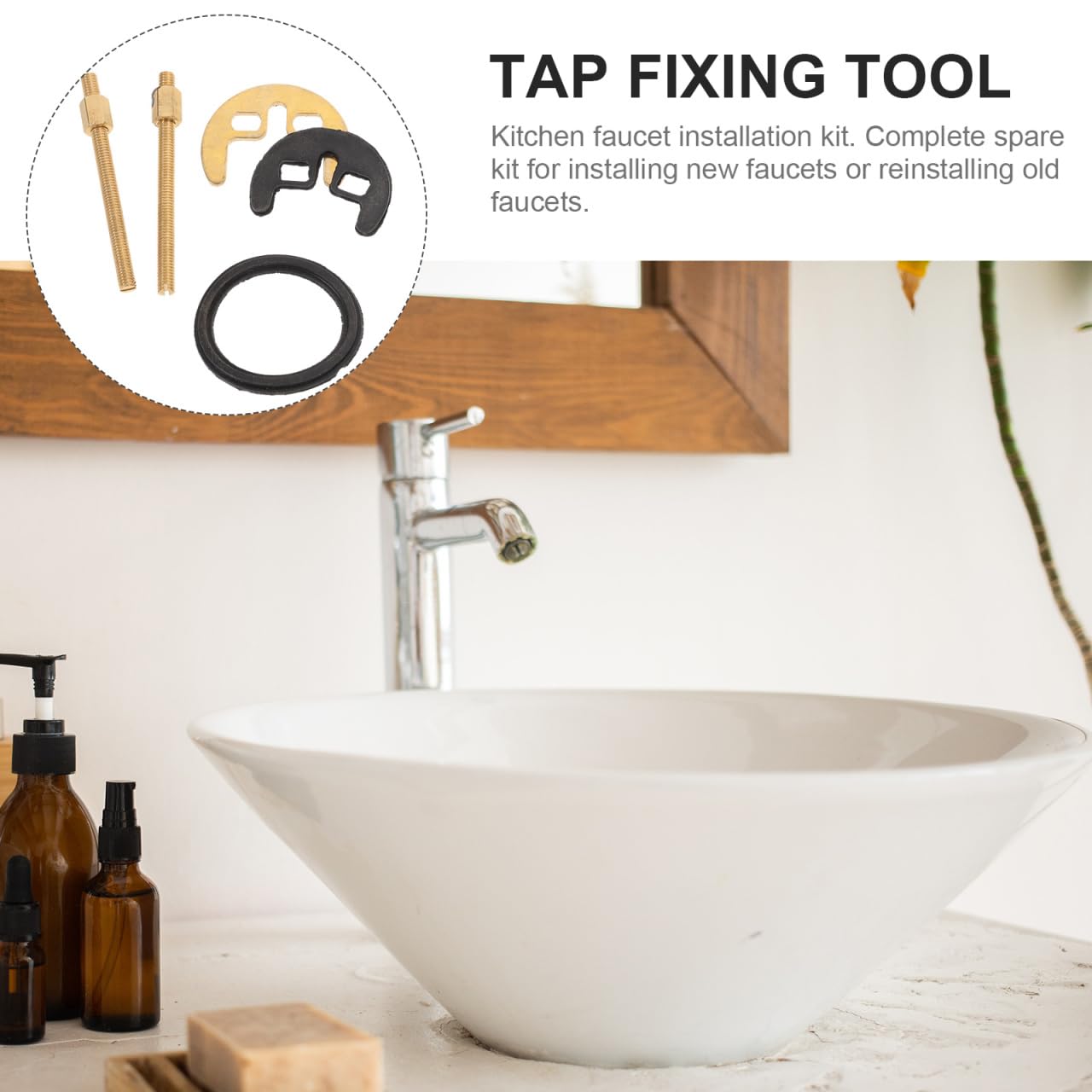 POPETPOP 1 Set Faucet Fixing Bracket, Faucet Fastening Circlip, Kitchen Antiloosing Nut Cap Fastening Circlip Washer Accessory Tool, Wash Basin Tap Fixing Fitting Kit