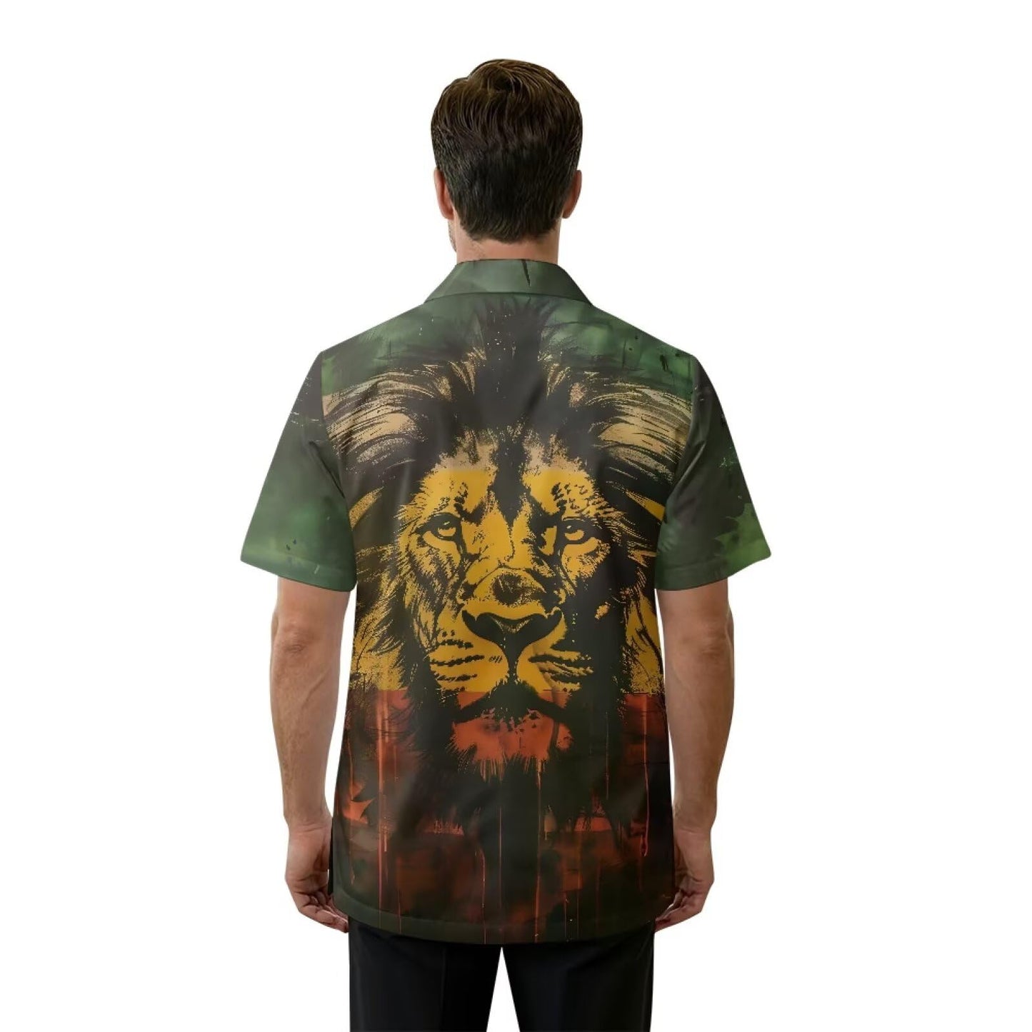 Srengjodk Rasta Lion Print Jacket For Barber Waterproof Hairdresser Smock, Green Anti-Static Grooming Smocks With 3 Pockets For Women Men Hair Stylist Work Vest Apron L 2XL