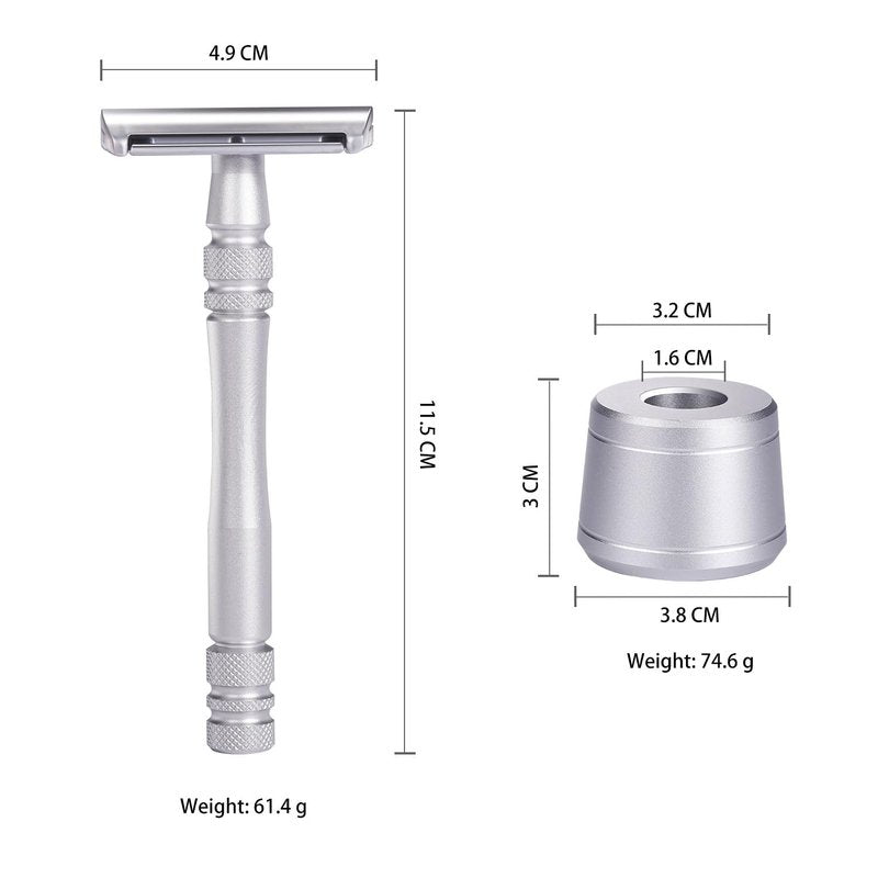 Men's and Women's Manual Razor Safety Razor with 10 Double Edge Blades, Double Edge Razor, Eco-Friendly, Smooth Close Shave, Plastic-Free, Easy to Carry for Traveling at Home (Silver)