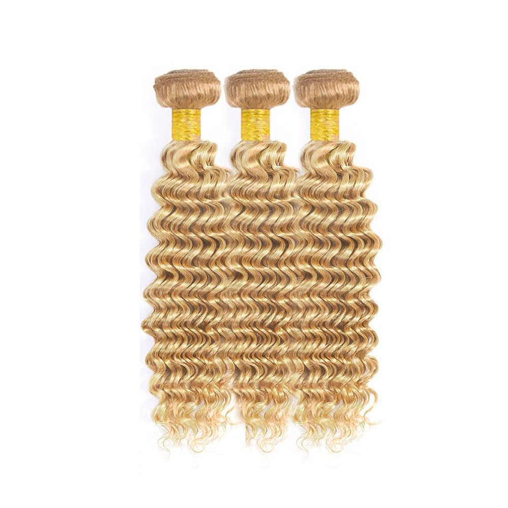 30 32 34 Inch DiexrLmax Hair 27/613 Bundles Highlight Deep Wave Bundle 8A Grade Brazilian Virgin Hair 3 Bundles Double Weft Color #27 Hair Weave